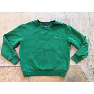 POLO RALPH LAUREN Kids Green Crewneck Sweatshirt Medium 10-12 Yellow Pony Logo